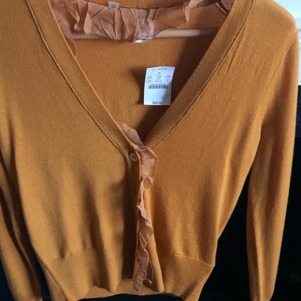 J Crew cardigan with tissue ruffle. NWT